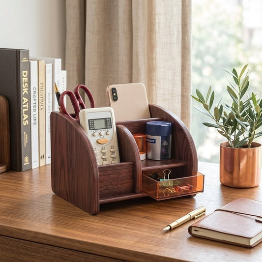 Glosen C2022 wooden desk organizer with bamboo grain finish for office and study table organization. 