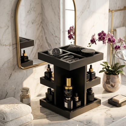 3 Tier Rotating Wooden Makeup Cosmetics and Perfume Organizer