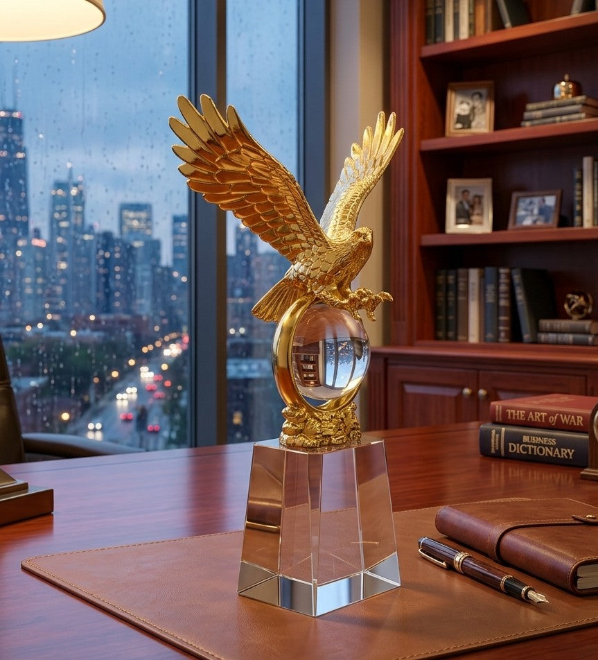 Gold Metal Eagle Trophy with Crystal Base