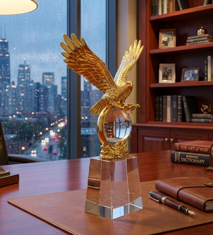 Gold Metal Eagle Trophy with Crystal Base