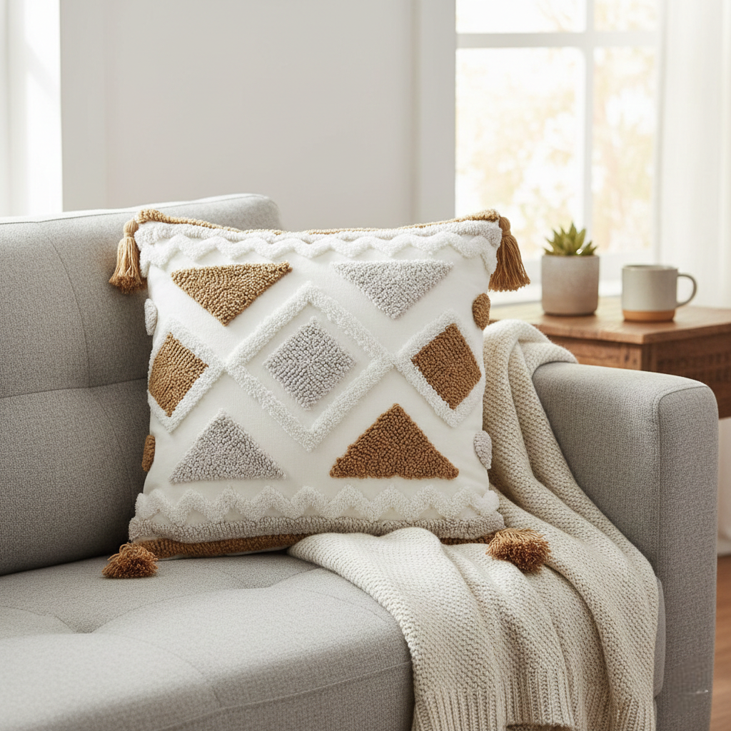 6Pcs Boho Vintage Tufted Throw Pillow Covers With Tassels
