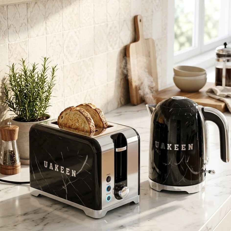 2 Slice Toaster and 2L Electric Kettle Set Stainless Steel