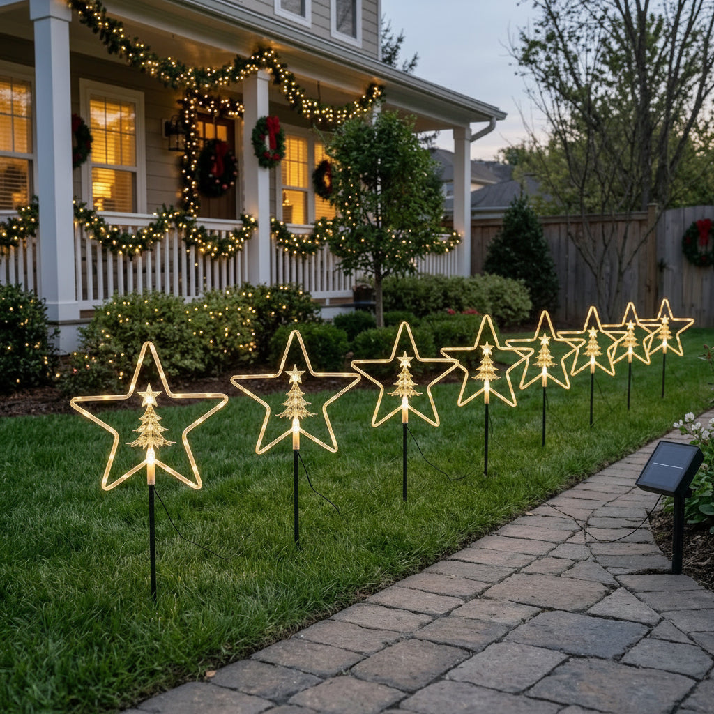 Solar Christmas garden pathway lights for outdoor gardens, walkways and pathways
