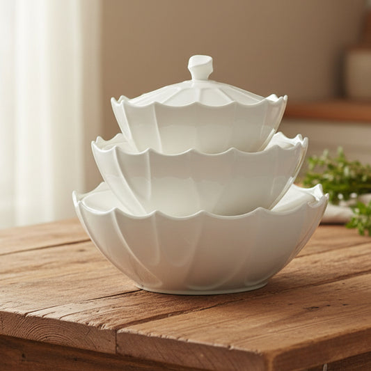 3pcs White Ceramic Serving Bowl Set