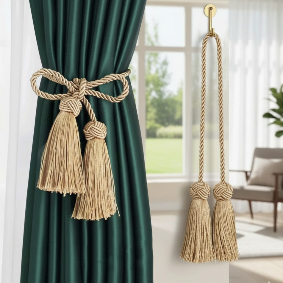 Gold tassel curtain tiebacks rope holders