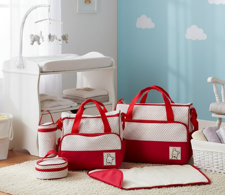 5-in-1 multi-functional bag suitable as a diaper bag or travel bag with multiple compartments