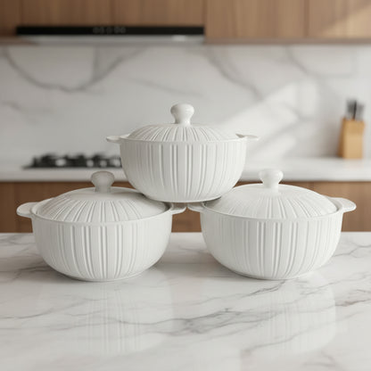 3 Piece Ceramic Soup Pot Set