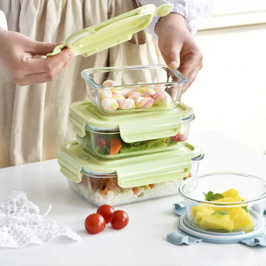 4Pcs Food Grade Glass Lunch Box Set