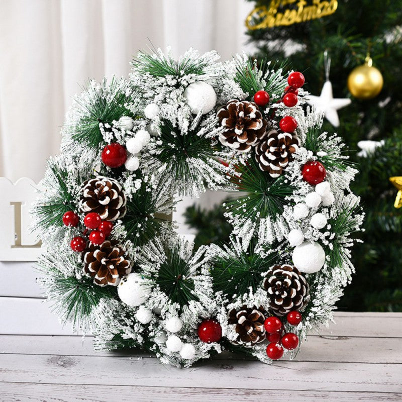 Snowy Christmas Wreath With Pine Cones And Berries