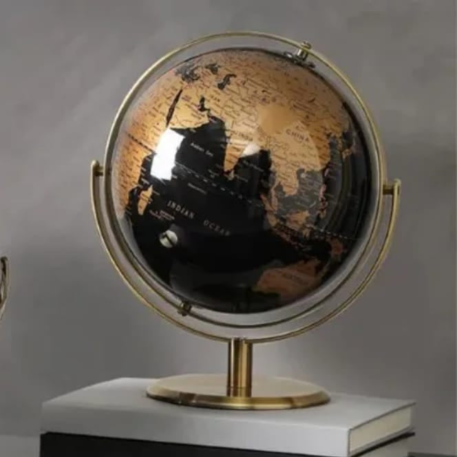 Dawood Lifestyle & Gadgets kes retro black and gold rotating world globe with gold metal stand for office and home décor.