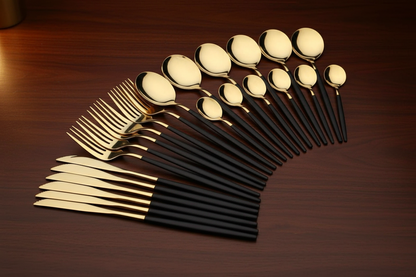 30-Piece Black Slim Stainless Steel Cutlery Set