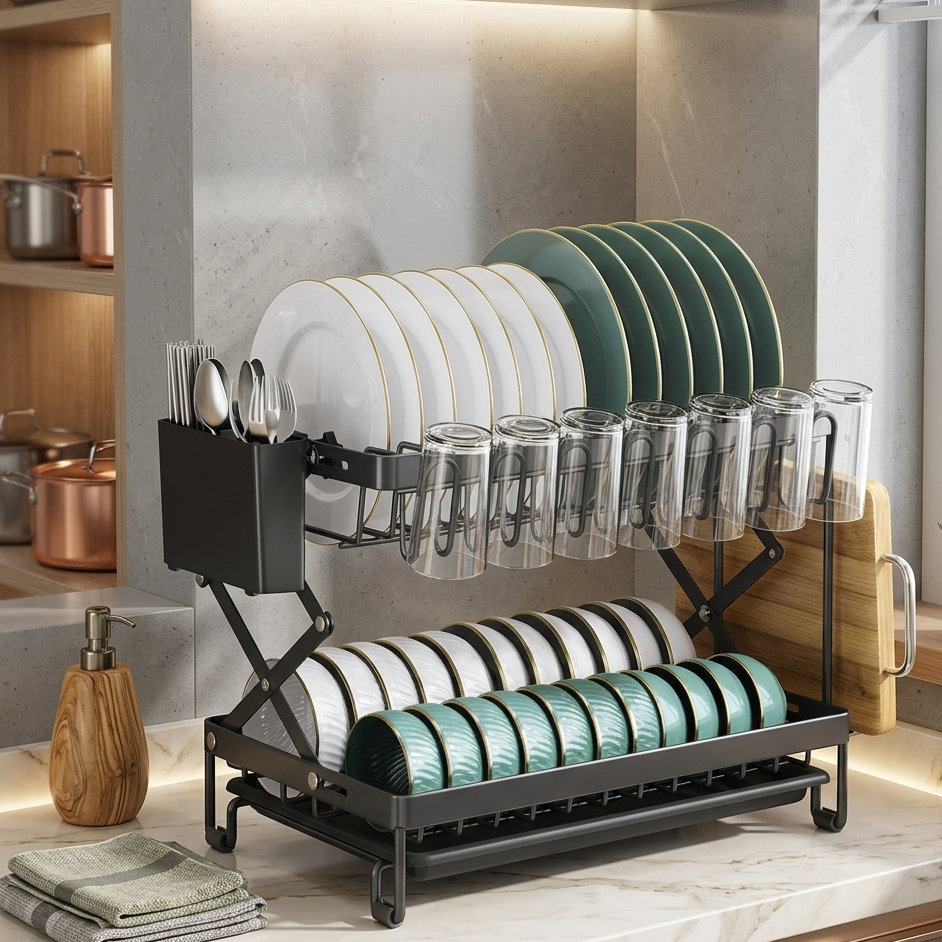 2 Tier Foldable Dish Drying Rack