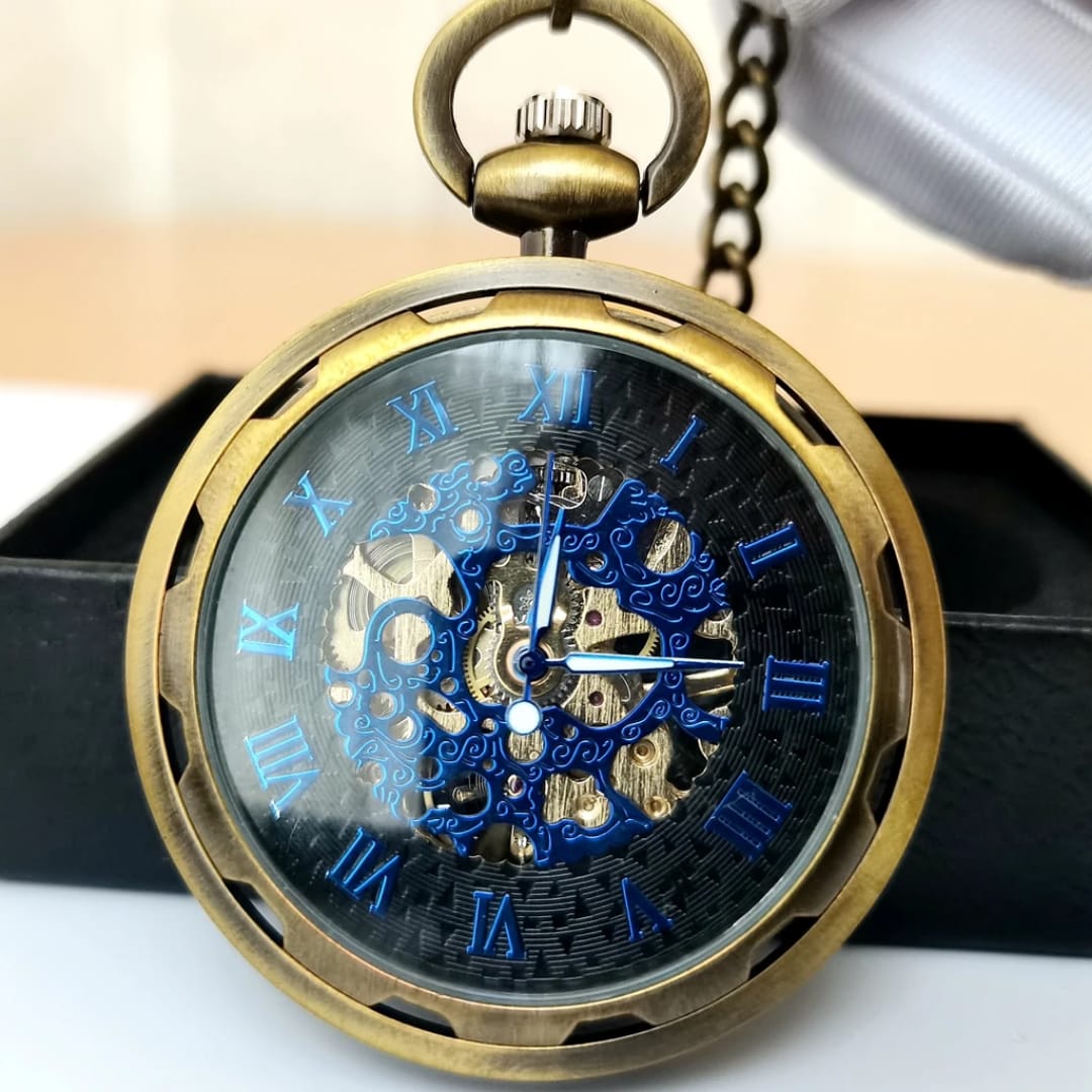 Mechanical   Stainless Steel Pocket Watch with Chain