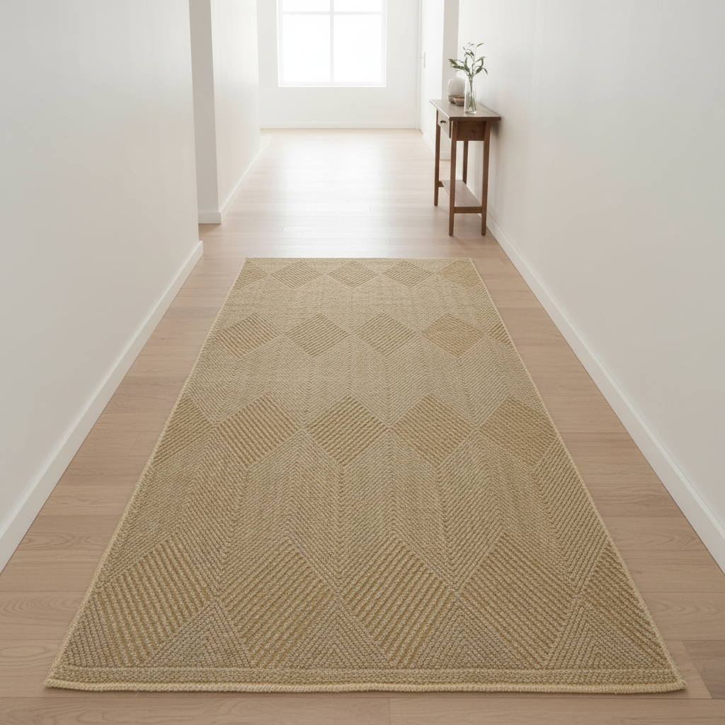 Timeless Woven Geometric Diamond Corridor Runner Rug - Beige Brown Chevron DesignKBLOOM04 #T26