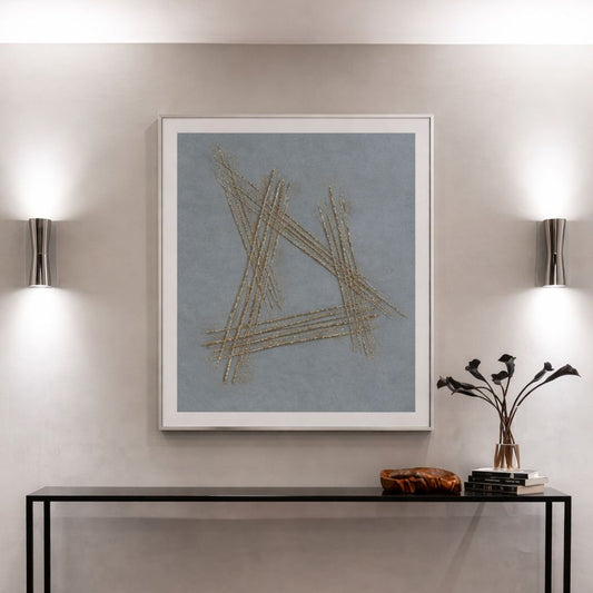 Contemporary abstract wall art with geometric metallic layers for modern interior décor