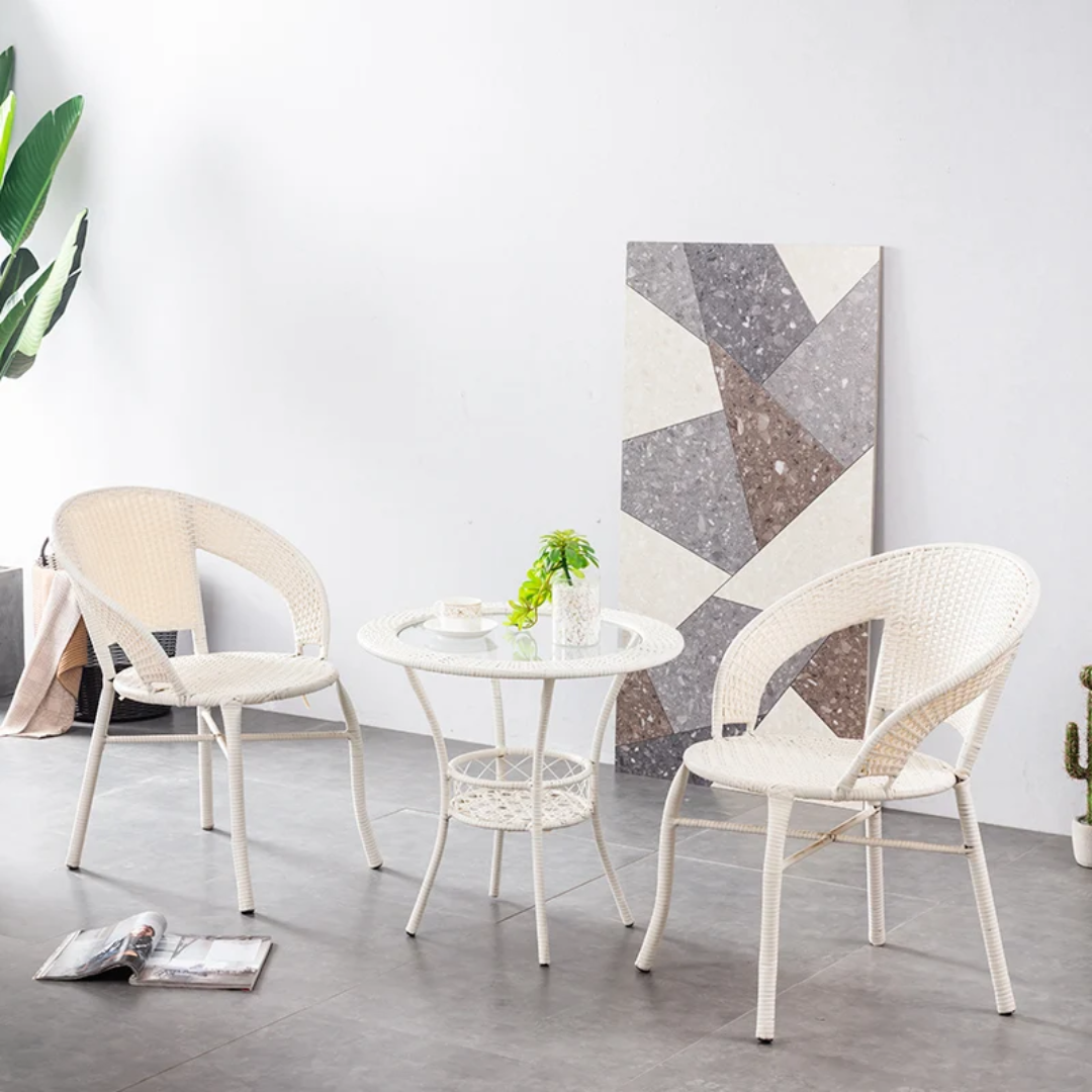 Unique White Cane 2-Chair & 1-Table Set