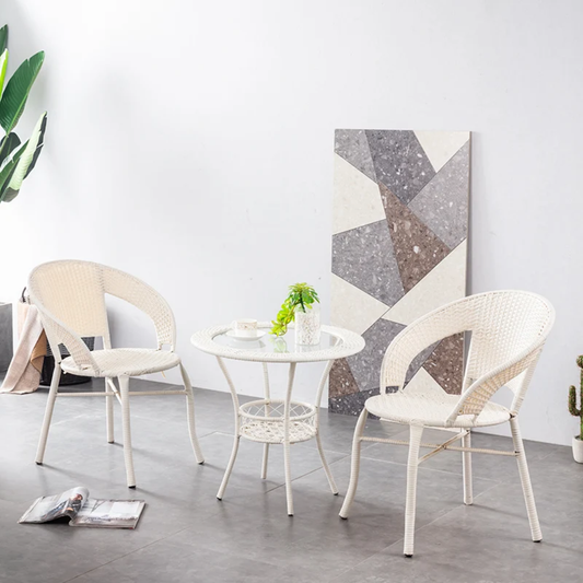 Unique White Cane 2-Chair & 1-Table Set