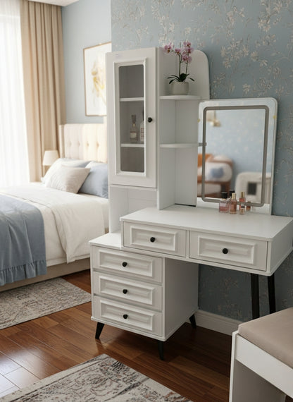 Modern LED dressing mirror with integrated lighting for bedroom or dressing area.