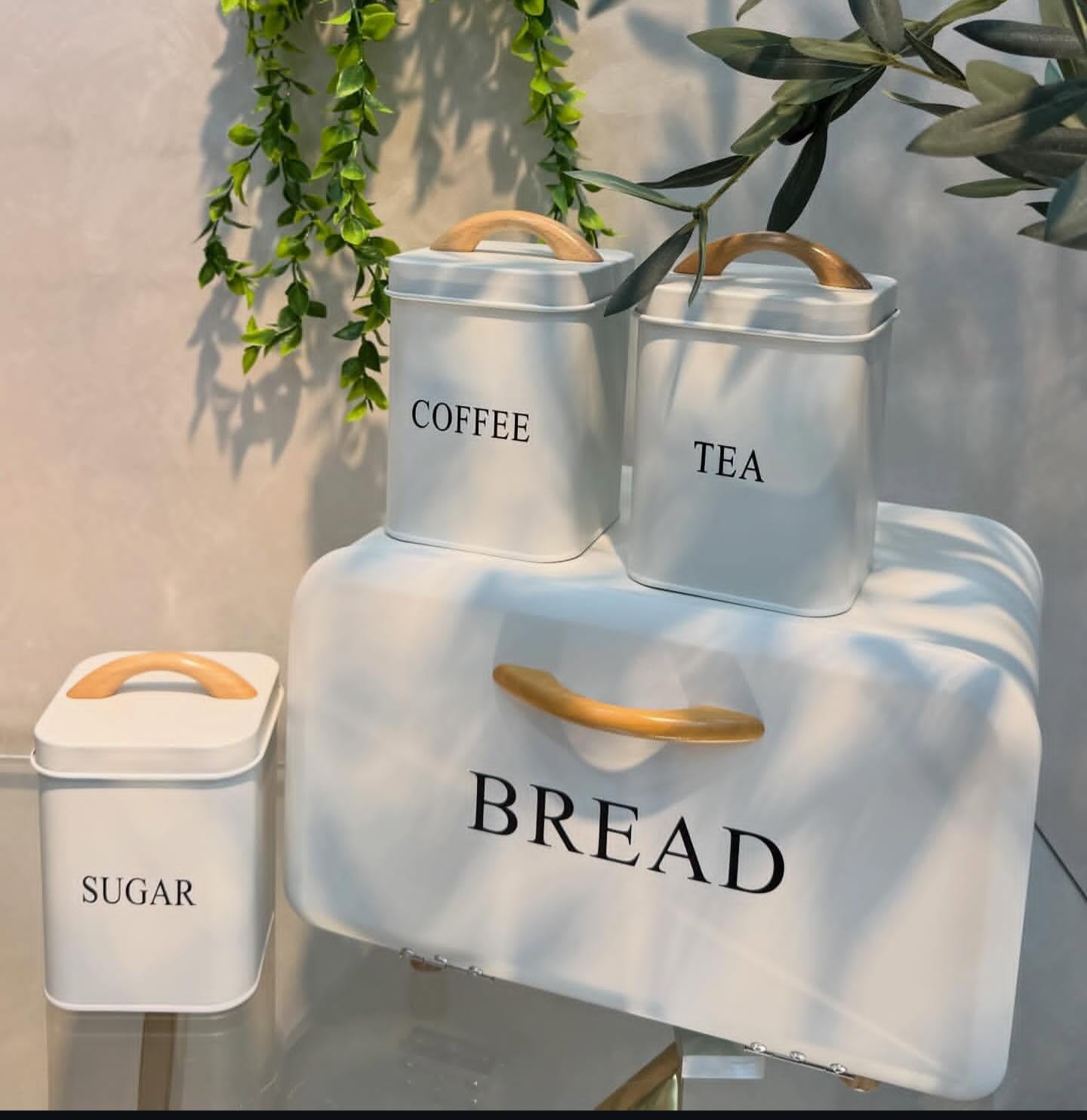 4 Piece Cream Metal Bread Bin and Canister Set