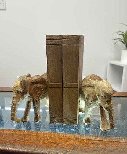 2pc Handcrafted Wooden Elephant Bookend