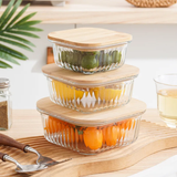 3PcsRibbed Glass Food Storage Containers