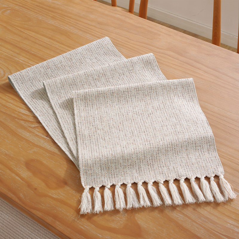 Woven Dining Table Runner with Tassel Edges