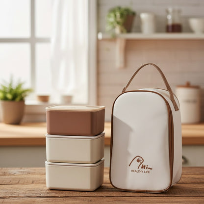 4 in 1 Insulated lunch box set with three containers and matching bag in two colors
