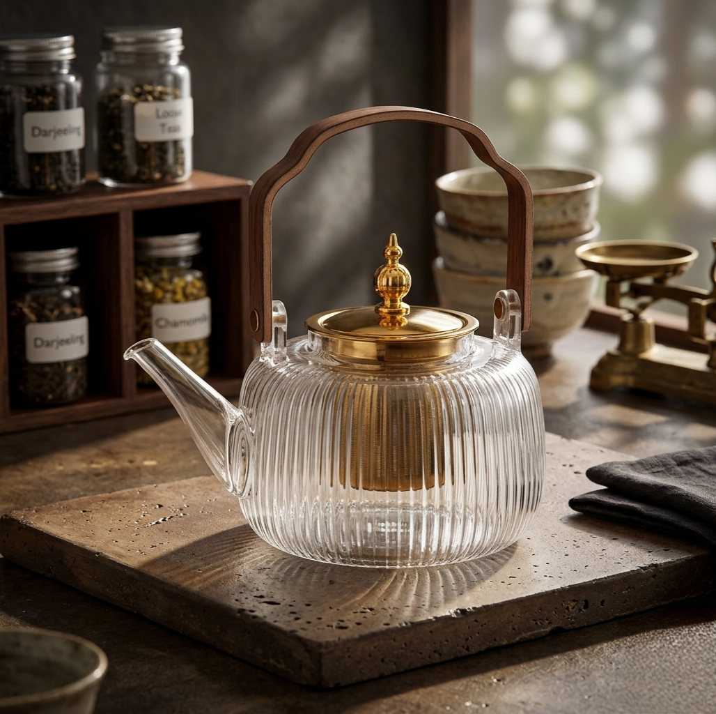 High borosilicate glass infuser kettle 1350ml for brewing and serving tea
