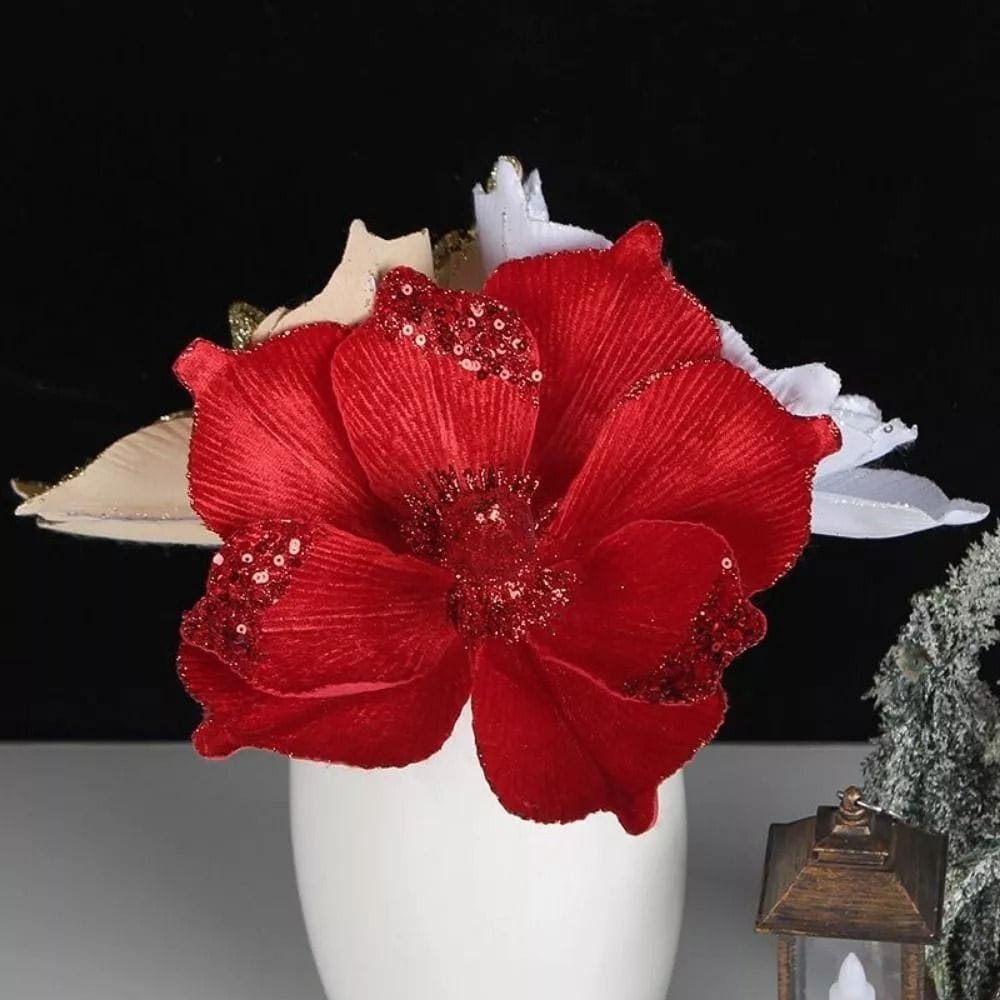 Red Artificial Christmas Flower Pendant