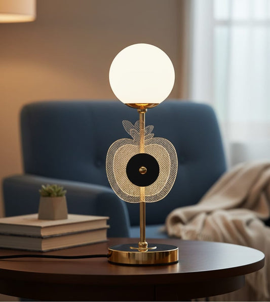 Apple glow LED table lamp with white glass globe and warm lighting