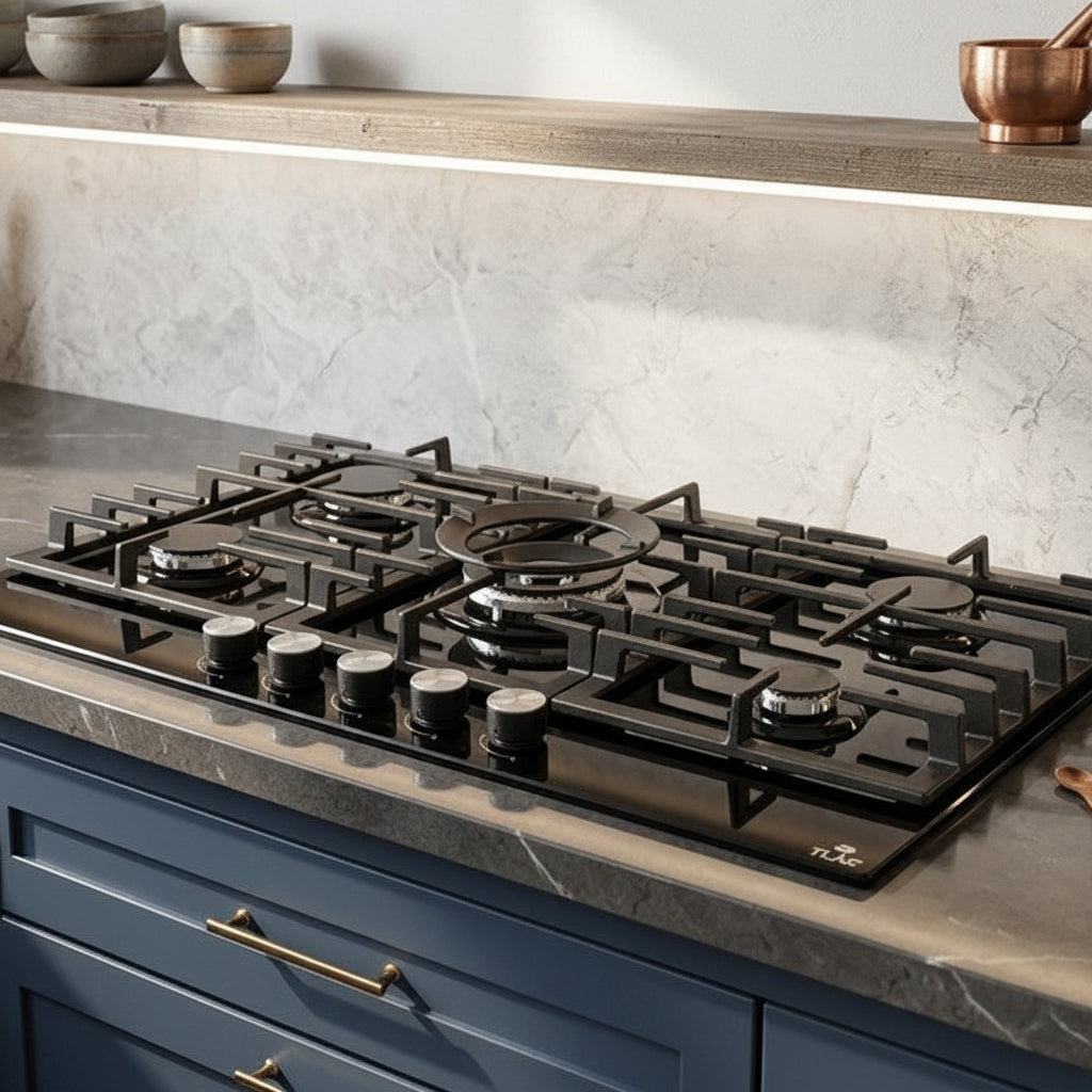 TLAC 90cm Gas on Glass Hob with Central Wok Burner TGH9024BG