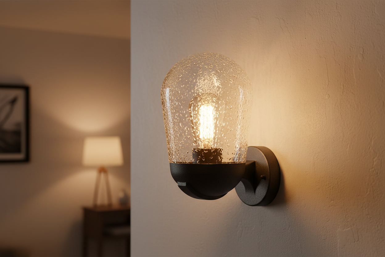 Aluminum gate wall light with E27 holder and clear speckled glass for outdoor decorative lighting fixture