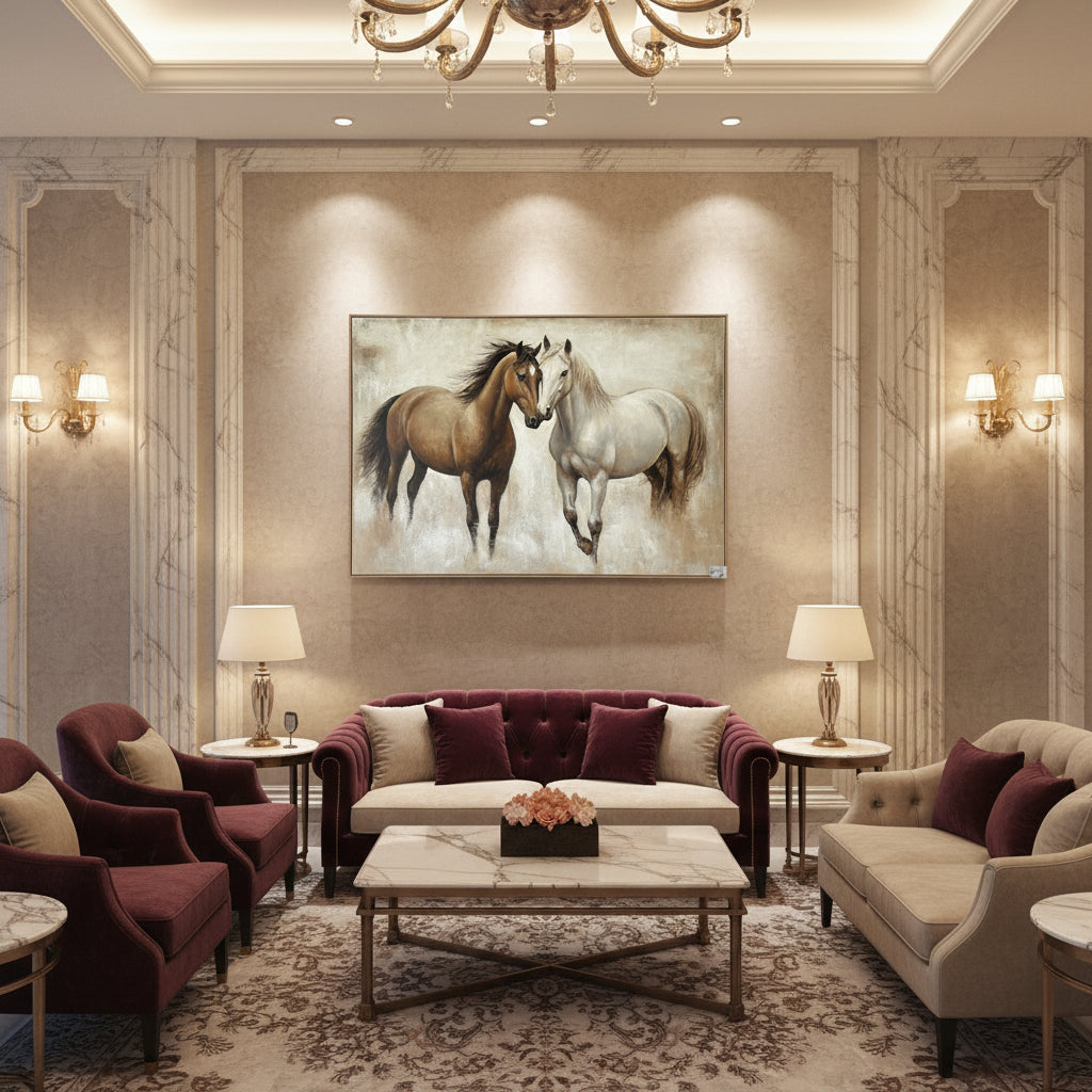Oil Horses Painting with Frame (150 × 100 × 3.5 cm) PPAINT321