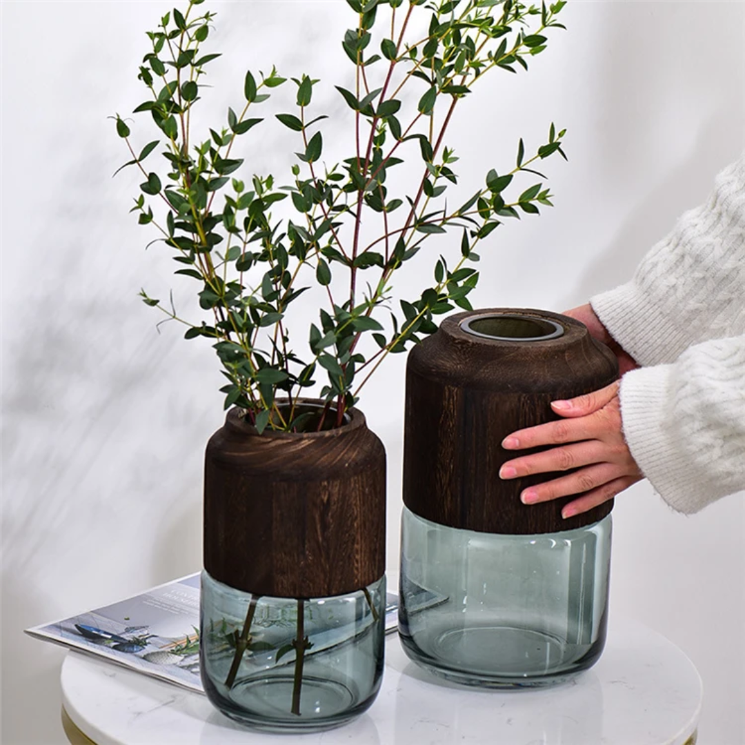 Creative Glass Vase With Removable Wooden Decorative  Touch