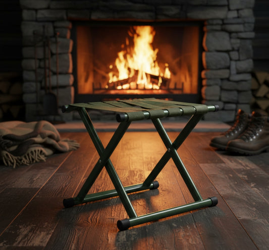 Portable folding stool for camping and fishing supporting up to 200 kg.