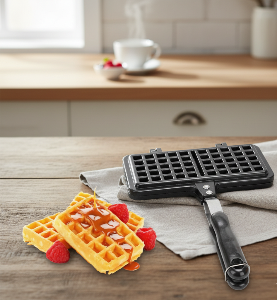 Non-stick waffle pan with insulated handle – easy-clean waffle maker for homemade waffles

 