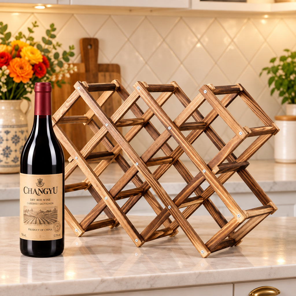 Foldable 10 Slot Wooden Wine Bottle Rack