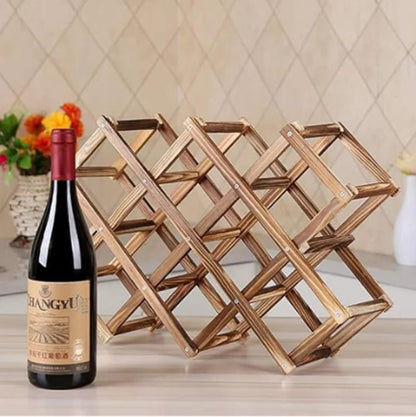 Foldable 10 Slot Wooden Wine Bottle Rack