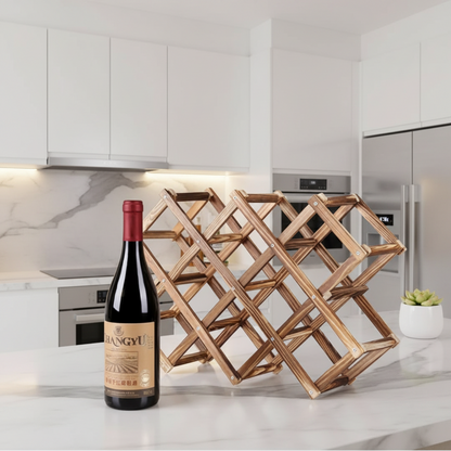 Foldable 10 Slot Wooden Wine Bottle Rack