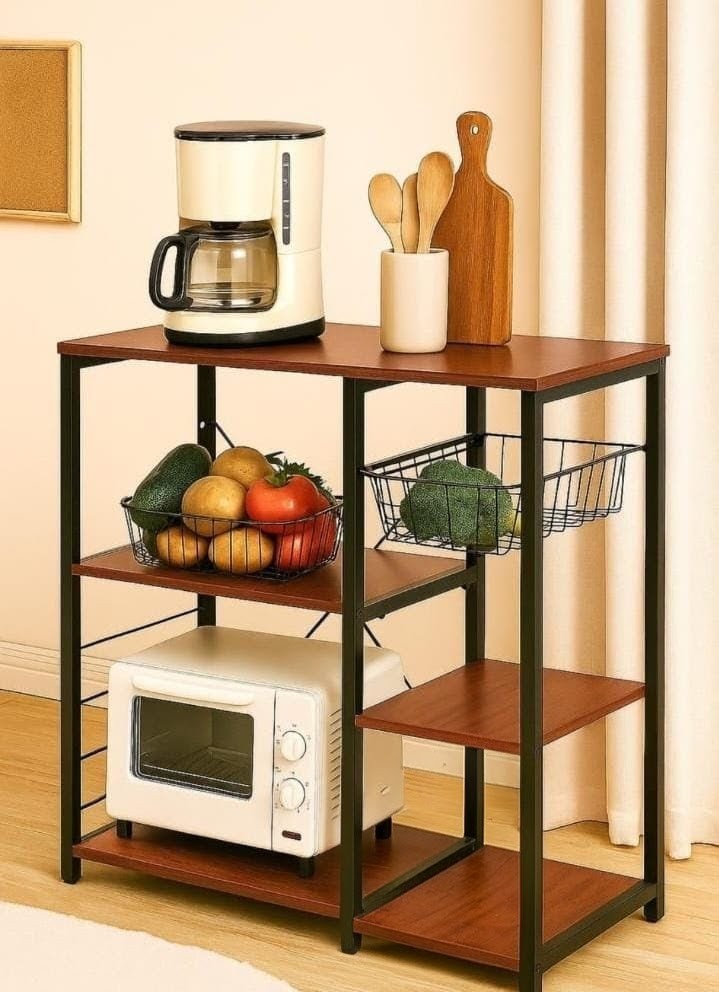 Wood and metal multipurpose kitchen and office storage cabinet measuring 74 × 34 × 84 cm