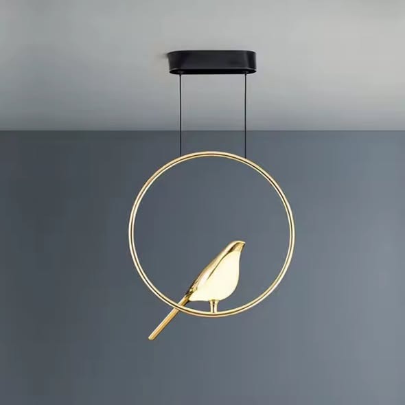 Modern LED chandelier with nature-inspired bird design for living room