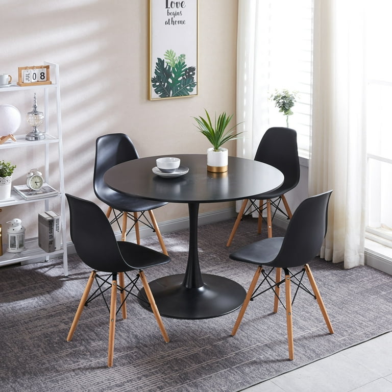 Wooden Top Round Table with Metallic Base