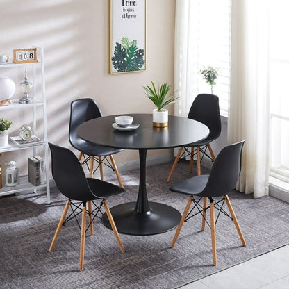 Wooden Top Round Table with Metallic Base