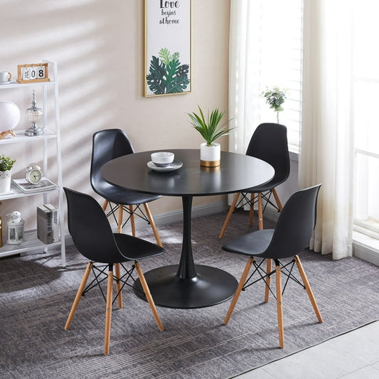 Wooden Top Round Table with Metallic Base