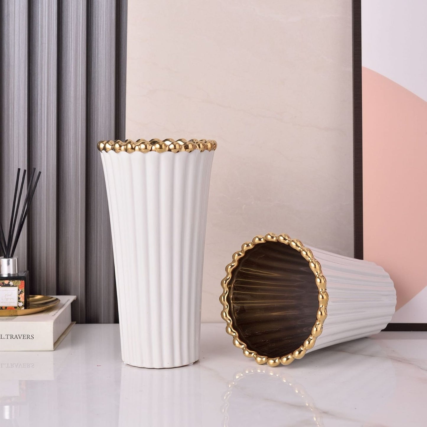 3Pc White Ceramic Vase Set