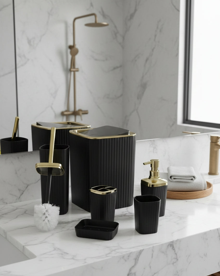 6 in 1 Square Bathroom Accessories Set Black
