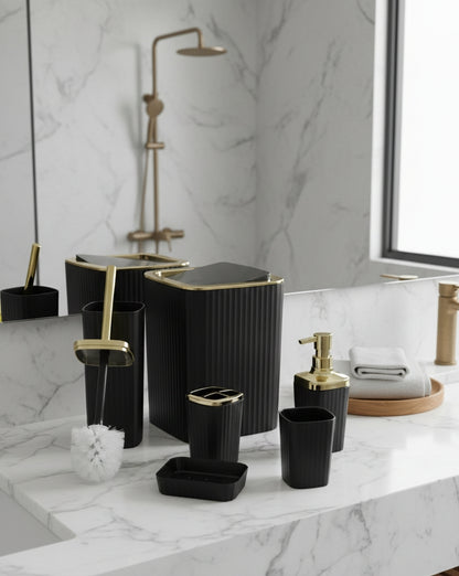 6 in 1 Square Bathroom Accessories Set Black