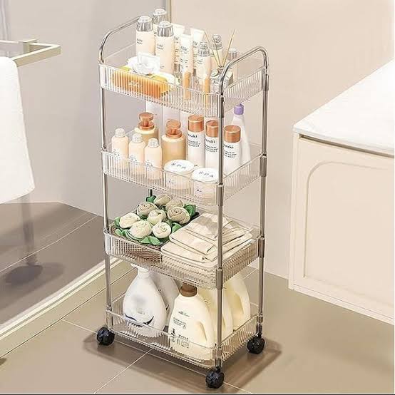 4 Tier Acrylic Trolley Rack with Wheels