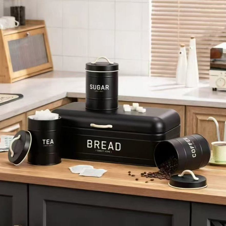 4Piece Quilted Metal Bread Box and Canister Set