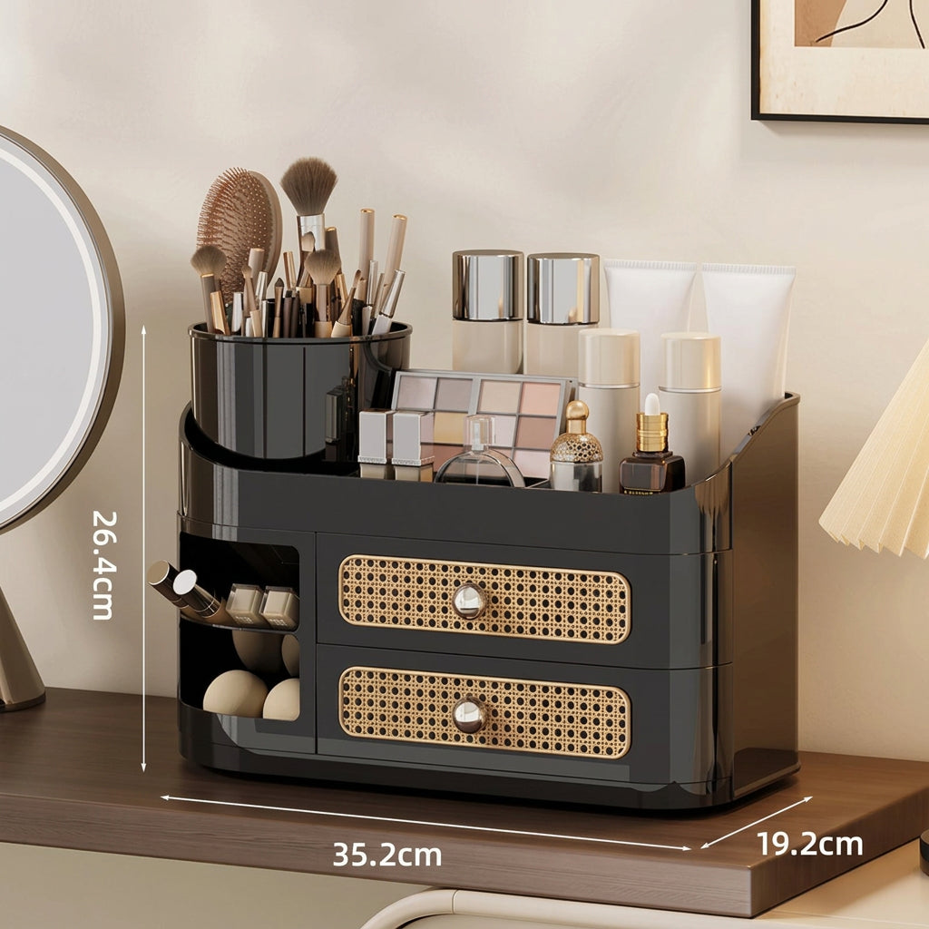 Black Makeup Storage Organiser with Rotating Brush Holder